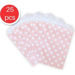 Kraftpapier zakjes Dots roze 25 Stuks - Uitdeelzakjes roze  - Traktatie zakjes voor Uitdeelcadeautjes -Uitdeelzakjes Kinderfeestje